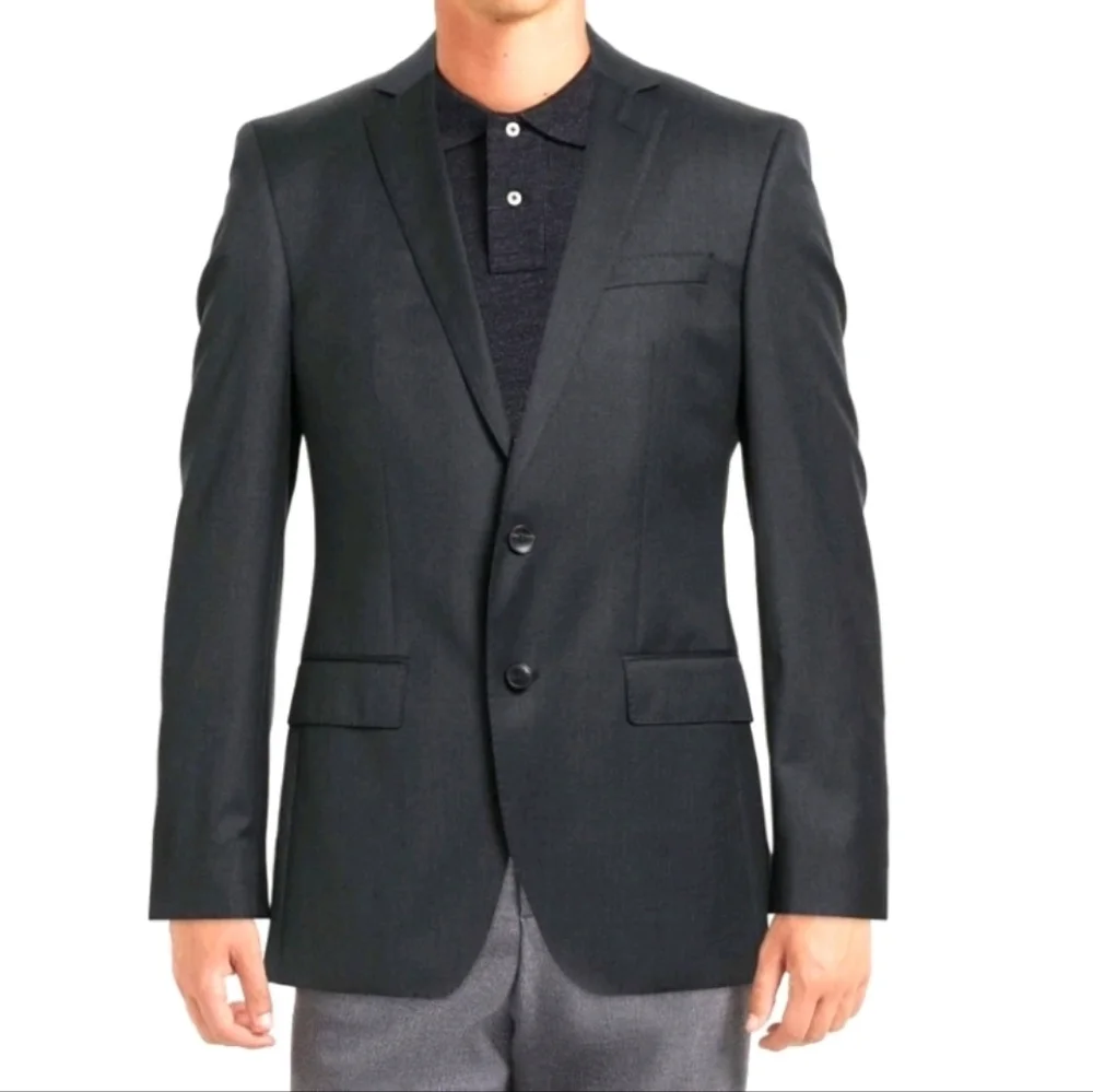 Hugo Boss Mens Blazer Size 40 Regular Charcoal Virgin Wool H Huge 214 Slim Fit